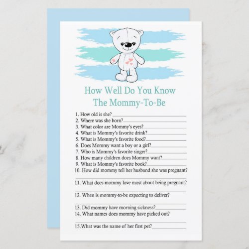 Polar bear How well do you know baby shower game