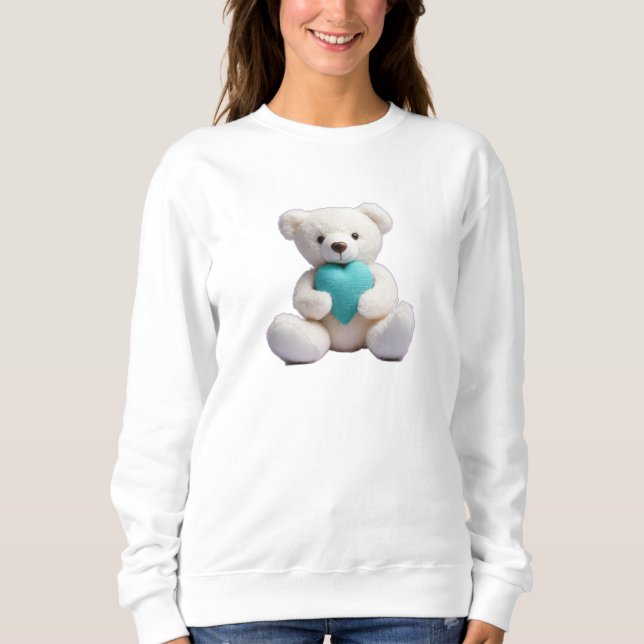 Polar Bear Hugging Teal Heart Sweatshirt (Front)