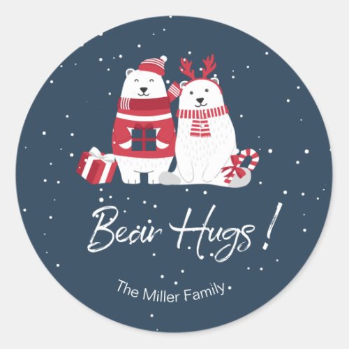 Polar Bear Hugs Christmas ID851 Classic Round Sticker