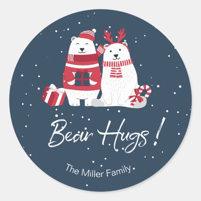Polar Bear Hugs Christmas ID851 Classic Round Sticker (Front)