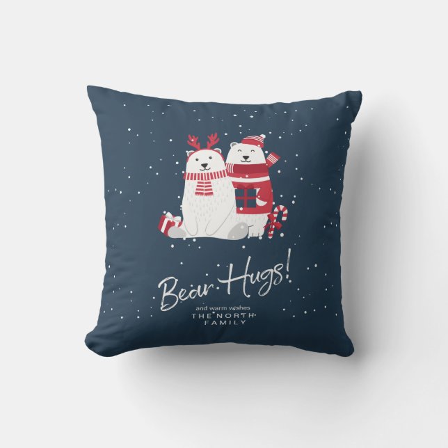 Polar Bear Hugs & Warm Wishes ID851 Throw Pillow (Front)