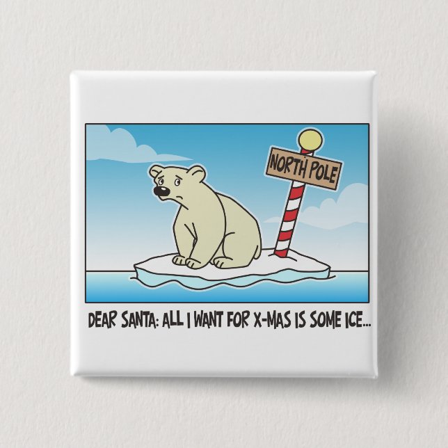 Polar Bear Ice Christmas Pinback Button (Front)