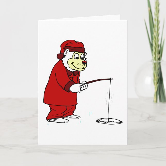 Polar Bear Ice Fishing Holiday Card (Front)