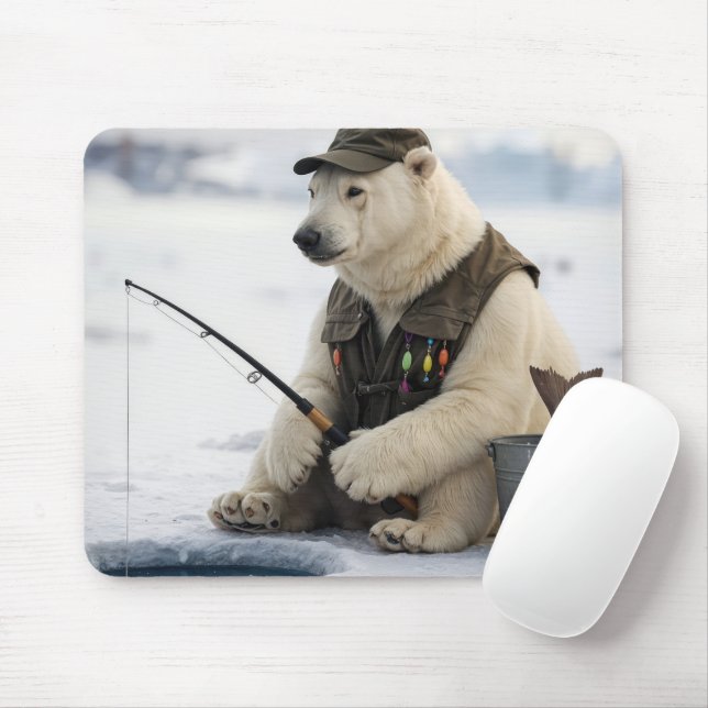 Polar Bear Ice Fishing Mouse Pad (With Mouse)