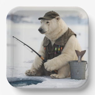 Polar Bear Ice Fishing Paper Plates
