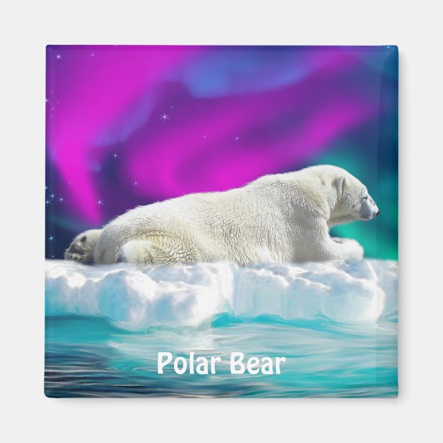 Polar Bear, Ice Floe & Aurora Wildlife Art Magnet (Front)