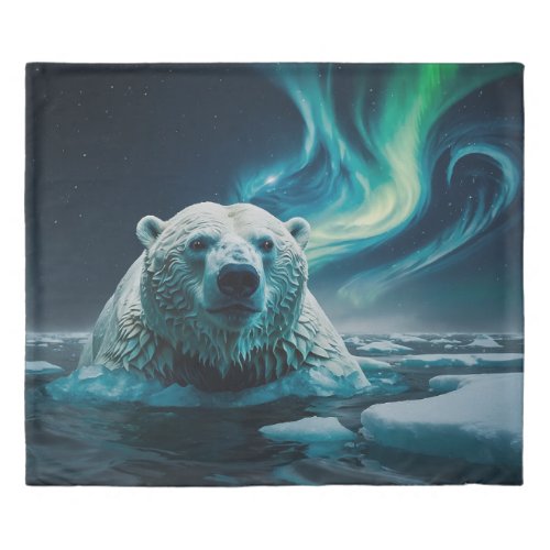 Polar Bear Ice Floes and Aurora Art Duvet Cover