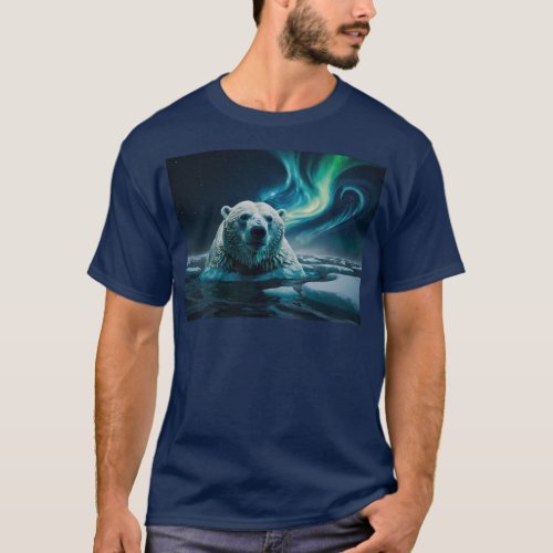 Polar Bear Ice Floes and Aurora Art T_Shirt