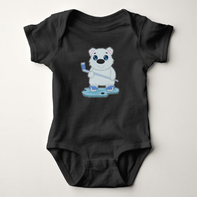 Polar bear Ice hockey Ice hockey stick Baby Bodysuit (Front)