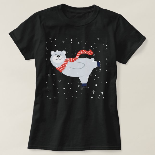 Polar Bear Ice Skating Funny Christmas Bear Lovers T-Shirt (Design Front)