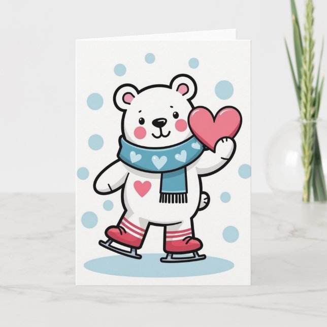 Polar Bear Ice Skating Love Card (Front)