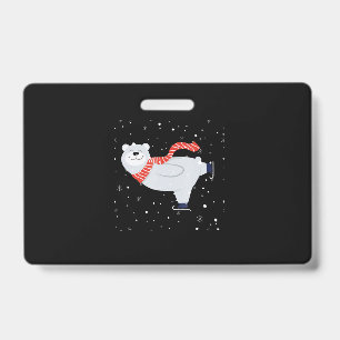 Polar Bear Ice Skating On Christmas Badge