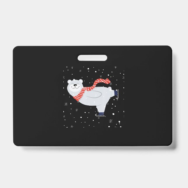 Polar Bear Ice Skating On Christmas Badge (Front)