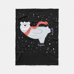 Polar Bear Ice Skating On Christmas Fleece Blanket