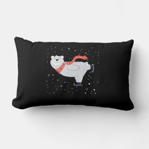 Polar Bear Ice Skating On Christmas Lumbar Pillow