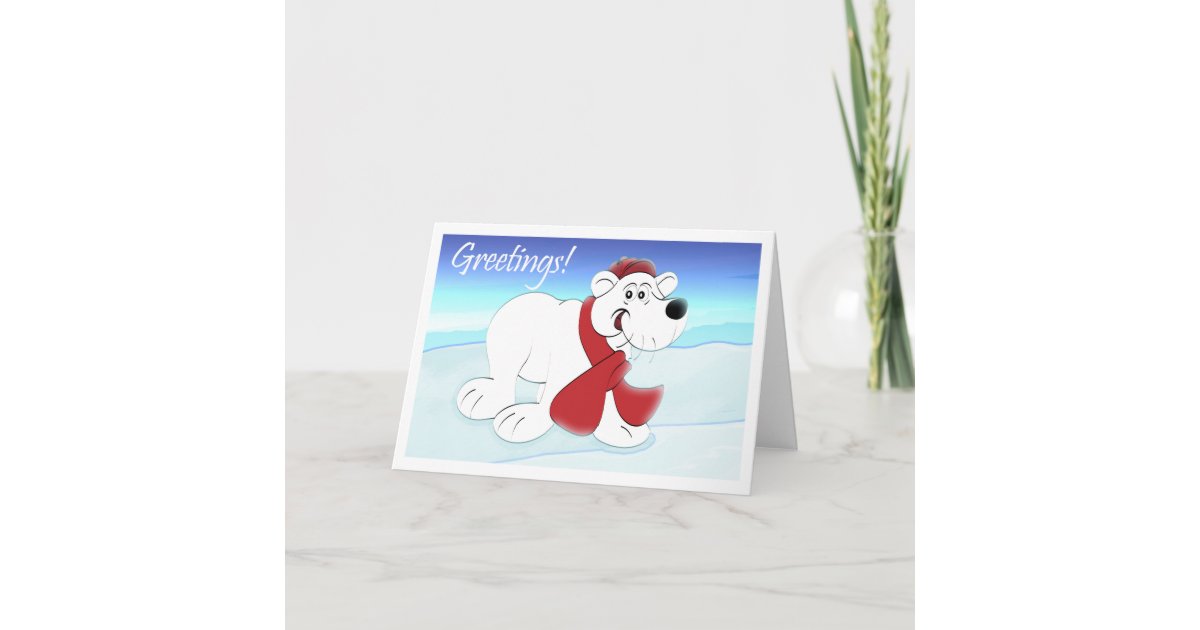 Polar Bear Illustration Holiday Card | Zazzle