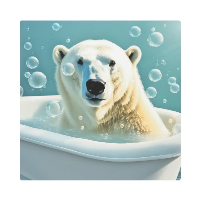 Polar Bear In A Bubble Bath Metal Print (Front)