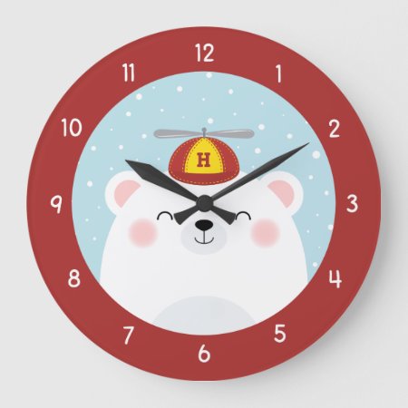 Polar Bear In A Propeller Hat With Initial Large Clock