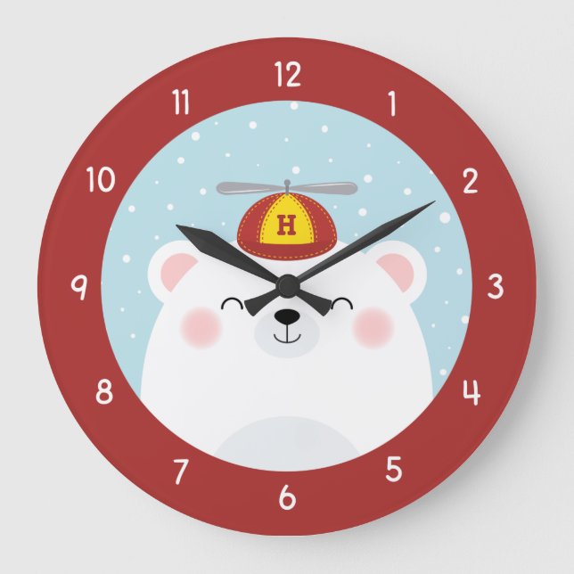Polar Bear in a Propeller Hat with Initial Large Clock (Front)