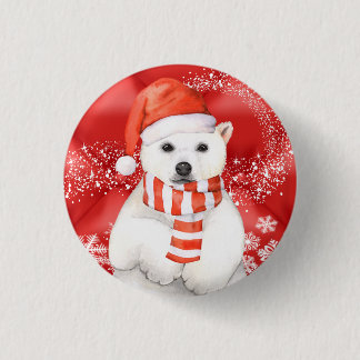 polar bear in a santa cap - snowflakes w white button