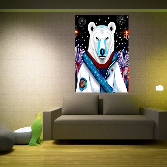 Polar bear in a uniform and firework | AI Art  Poster (Creator Uploaded)