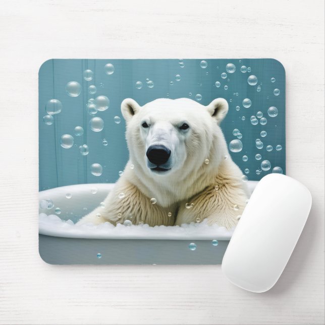Polar Bear In Bubble Bath Mouse Pad (With Mouse)