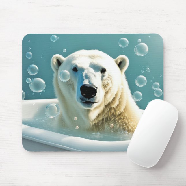 Polar Bear In Bubble Bath Mouse Pad (With Mouse)
