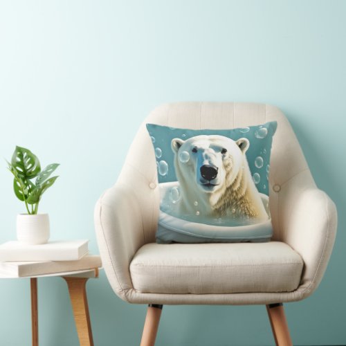 Polar Bear In Bubble Bath Throw Pillow