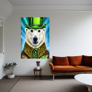 Polar bear in green hat   AI Art  Poster