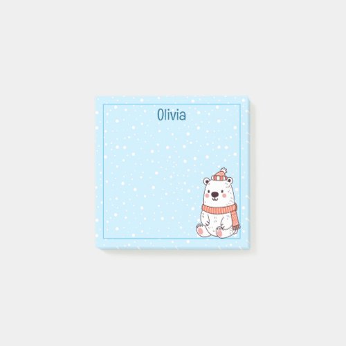 Polar Bear In Hat And Scarf Personalized Post_it Notes