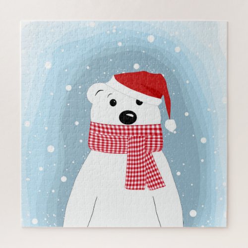 Polar bear in Santa hat personalized Jigsaw Puzzle