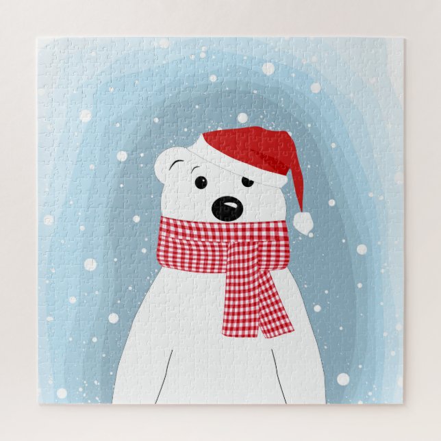 Polar bear in Santa hat, personalized Jigsaw Puzzle (Vertical)