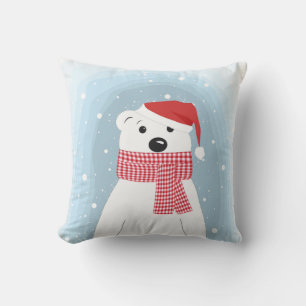 Polar bear in Santa hat, personalized Outdoor Pillow
