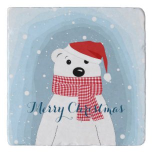 Polar bear in Santa hat, personalized Trivet