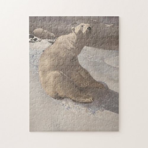 Polar bear in snow  illustration gray brown white jigsaw puzzle