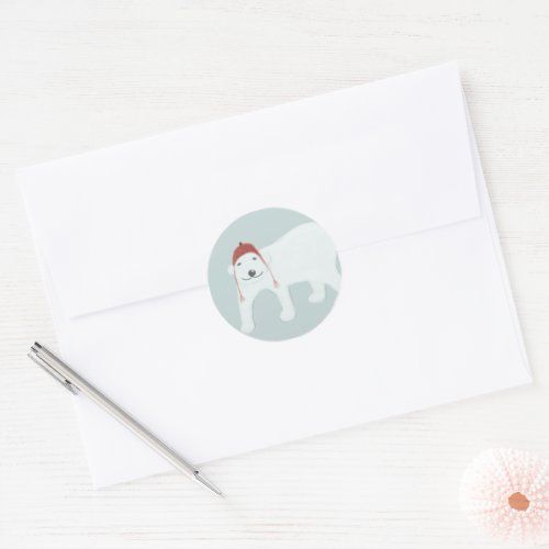 Polar Bear in Winter Hat Christmas Classic Round Sticker