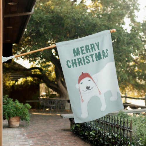 Polar Bear in Winter Hat Christmas House Flag