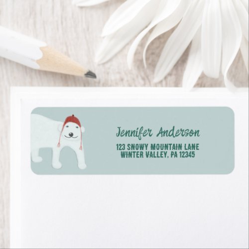 Polar Bear in Winter Hat Christmas Return Address Label