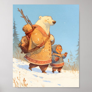 Polar Bear & Inuit Child Winter Nursery Poster
