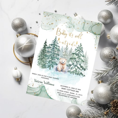 Polar Bear Its Cold Outside Cute Baby Shower  Invitation