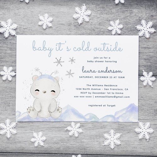 Polar Bear Its Cold Outside Winter Baby Shower Invitation