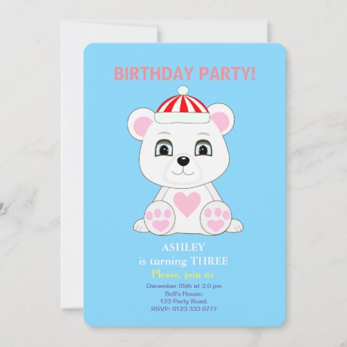 Polar Bear Kids Birthday Invitation