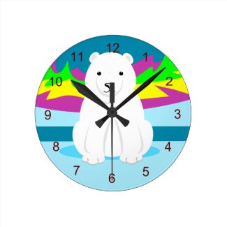Polar Bear Kids Wall Decor Round Clock