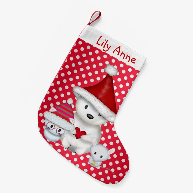 Polar Bear, Kitty and Mouse Personalized Stocking (Front (Hanging))
