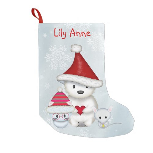 Polar Bear Kitty and Mouse Personalized Stocking