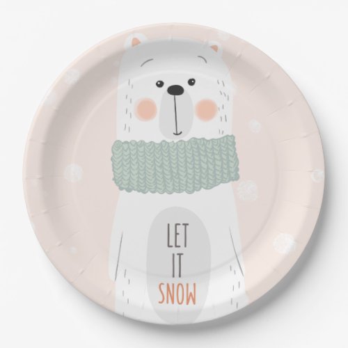 Polar bear _ Let it snow _ Cute Winter  Christmas Paper Plates