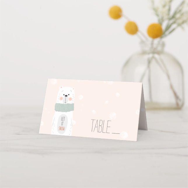 Polar bear - Let it snow - Cute Winter / Christmas Place Card (Front)