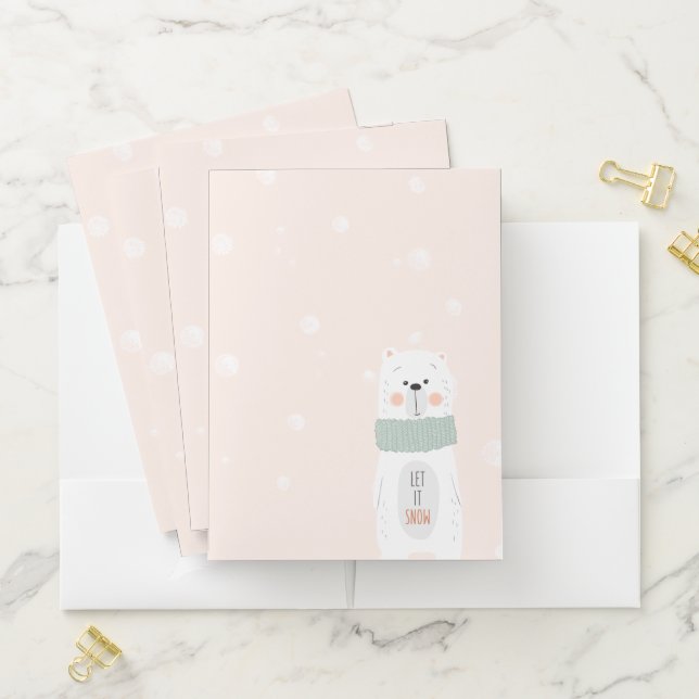 Polar Bear - Let it Snow - Cute Winter / Christmas Pocket Folder (In Situ)
