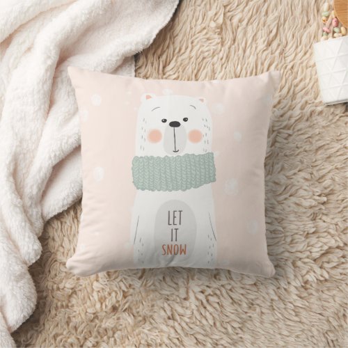 Polar bear _ Let it snow _ Cute Winter  Christmas Throw Pillow