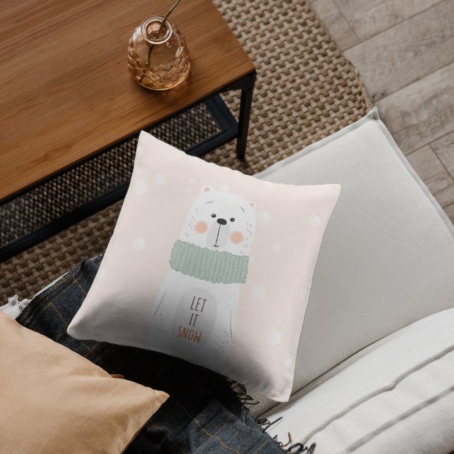 Polar bear - Let it snow - Cute Winter / Christmas Throw Pillow (Creator Uploaded)